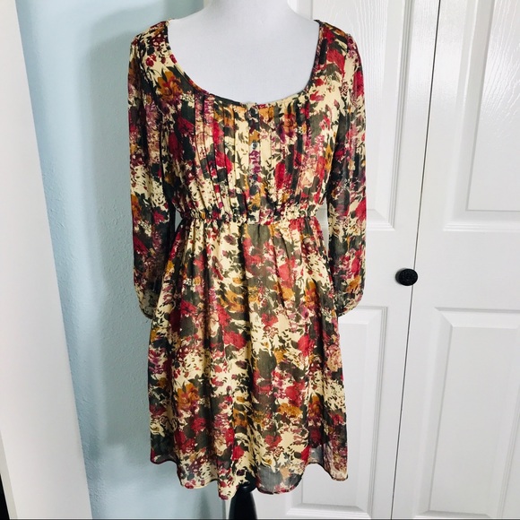 Forever 21 Dresses & Skirts - Forever 21 3/4 Sleeve Fall Floral Skater Dress